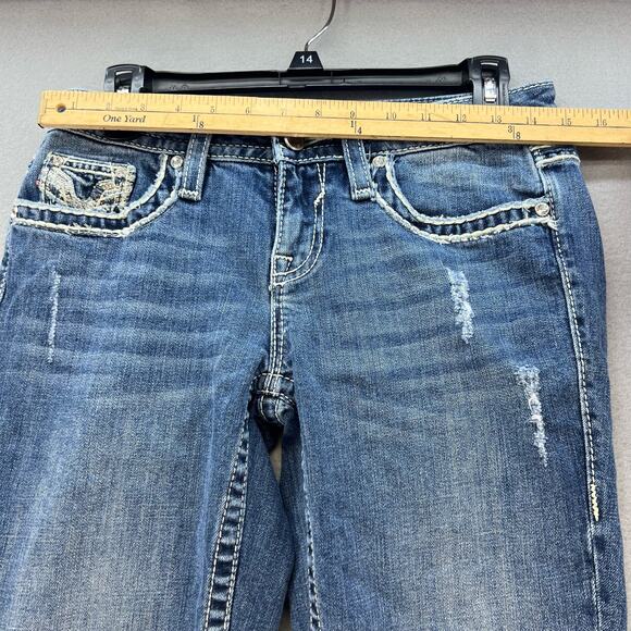 Vigoss Jeans Women's Size 3/4 Chelsea Capri Heritage Fit Raw Hem Bling Flashy - Picture 2 of 16